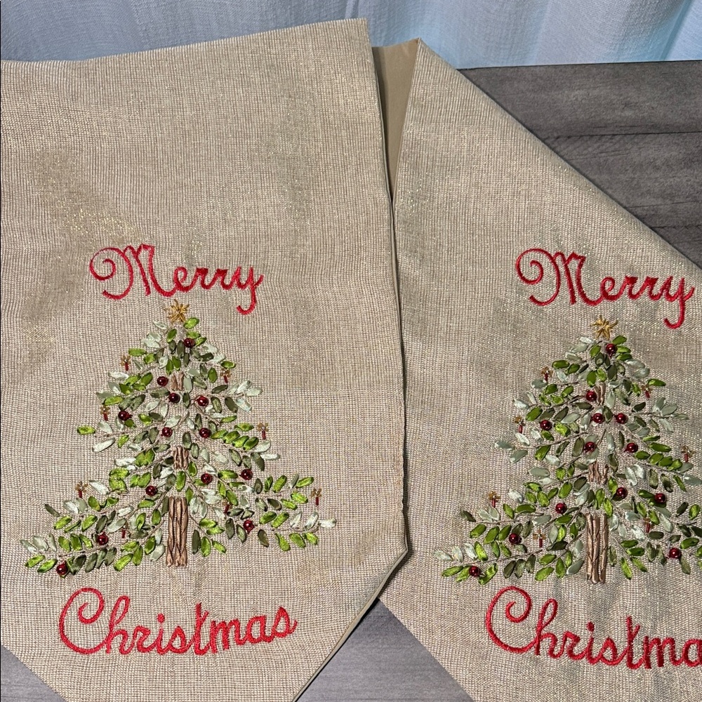 Merry Christmas Embroidered Table Runner 86 Inches